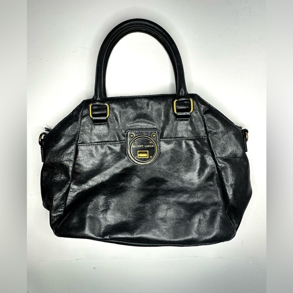 Elliott Lucca Black Leather Turn Lock Satchel